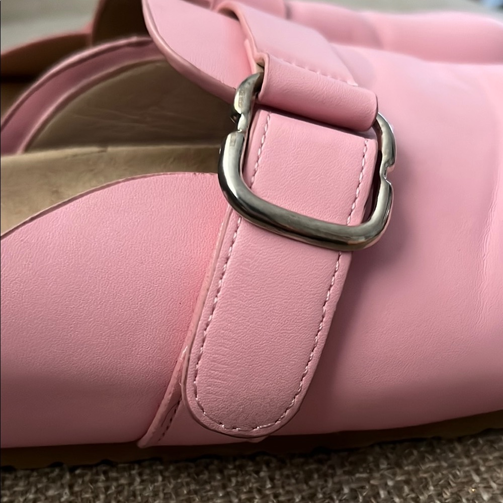 Chase + Chloe Pink Slip-On Mules with Silver Buckle - Picture 4 of 10